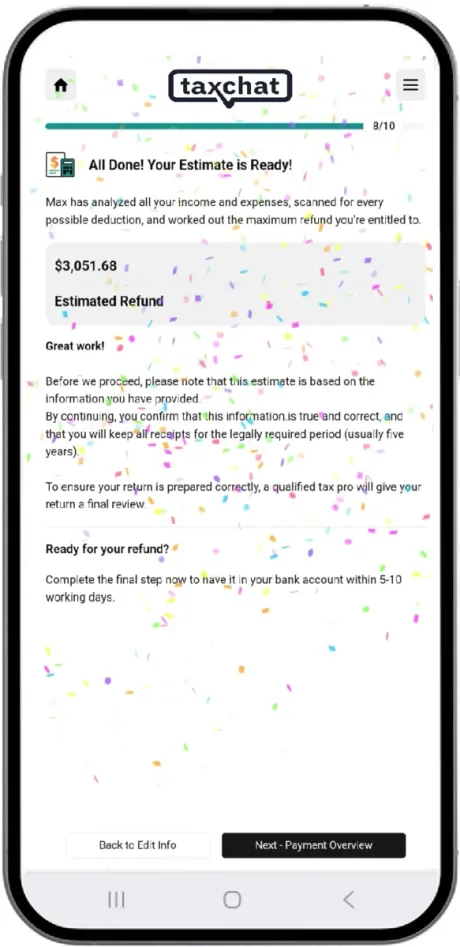 Tax Chat refund estimate screen