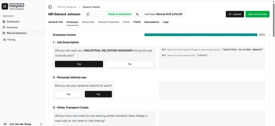 Tax Chat admin dashboard